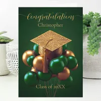 Elegant Gold Graduation Cap with Festive Balloons Card