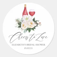 White Floral Wine Tasting Bridal Shower Classic Round Sticker