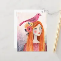 A Pink Bird in Her Hair Postcard