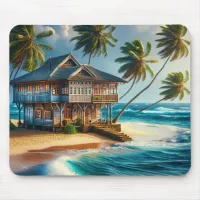 Pretty Log Cabin Beach House   Mouse Pad