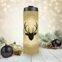 Deer Antlers Silhouette & Snowflakes Gold ID861 Thermal Tumbler