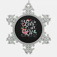 Let's Get Lit Adult Flamingo Funny Christmas Snowflake Pewter Christmas Ornament