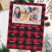2025 Red Buffalo Plaid Family Dog Photo Calendar Holiday Postcard