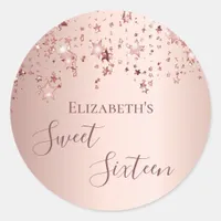 Sweet 16 rose gold stars classic round sticker