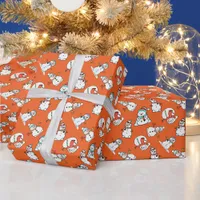 Snowman Orange Christmas Holiday Wrapping Paper