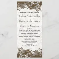 Brown and White Floral Spring Wedding Program