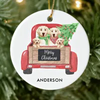 Yellow Labrador Dog Vintage Red Christmas Truck Ceramic Ornament