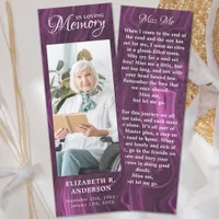Memorial Prayer Card Custom Photo Purple Funeral Bookmarks