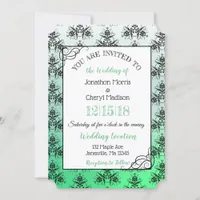 Green Black Damask Classy Wedding invitations