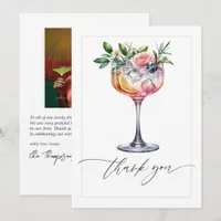 Elegant Floral Pink Cocktail Bridal Shower Photo Thank You Card