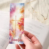 Christian Cross Autumn Path Personalized Bookmarks