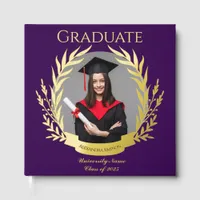 Elegant Photo Graduation Party Purple and Gold Foil Guest Book