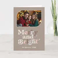 Cozy Neutrals Merry & Bright Retro Christmas Photo Holiday Card