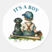 Vintage Baby, Dog and Baseball | It's a Boy Classic Round Sticker