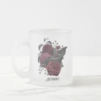 Burgundy Floral Gothic Frosted Glass Coffee Mug