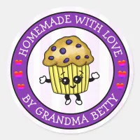 Made with Love, Homemade Blueberry Muffins Classic Round Sticker