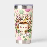 Cute Kawaii Coffee and Flowers Insulated Tumbler