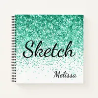 Aqua Glitter Monogram Sketchbook Notebook