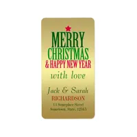 Christmas New Year Wishes Brushed Gold Gift Labels