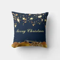 Christmas Gold Stars, Baubles, Tree and Message Throw Pillow