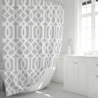 Gray and White Moroccan Trellis Pattern Shower Curtain