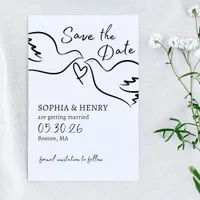 Elegant Hand Drawn Doves Chic Minimalist Wedding Save The Date