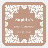 Mexican Brown Talavera Bridal Shower  Square Sticker