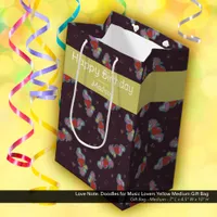 Music Lover Doodles Theme Birthday Party Yellow Medium Gift Bag