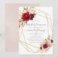 Burgundy and Blush Boho Geometric Holy Communion Invitation