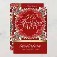 Red+Gold Tropical 50th Birthday Party Invitations