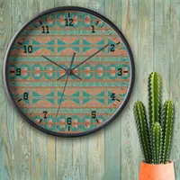 Southwestern Teal Copper Colors Geometric Pattern Clock