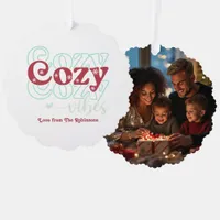 Frosted Berry Cozy Vibes Retro Christmas Photo Ornament Card