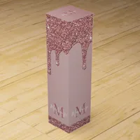 Girly Rose Gold Sparkle Glitter Drips Monogram Wine Box