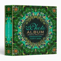 Boho-Chic Peacock Feathers Lace Photo Album 3 Ring Binder