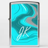Monogrammed Ocean Blue Marble Fluid Art Zippo Lighter