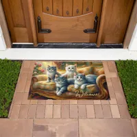 Cats on the sofa - cute scene in vintage look doormat