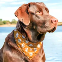 Orange And White Polka Dot Paw Print Monogram Pet Bandana Collar