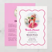 Beach Please Preppy Flamingo Bachelorette Weekend Invitation