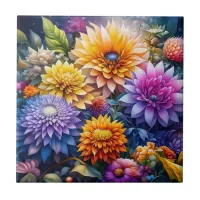 Pretty Colorful Ai Art Flowers  Ceramic Tile