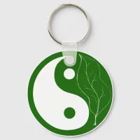 Green Leaf Yin Yang Symbol Keychain