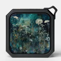White Flowers on Blues and Greens Collage Bluetooth Speaker