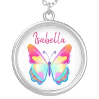 Personalized Colorful Butterfly Personalized Name Silver Plated Necklace