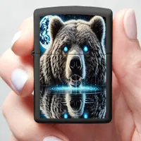 Majestic Grizzly Bear And Moonlit Lake Zippo Lighter