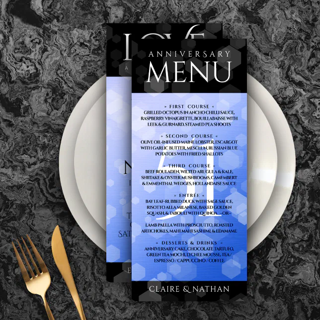 Elegant 51st Sapphire Wedding Anniversary Menu