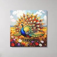 A Gold and Blue Peacock Canvas Print