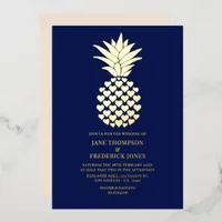 Navy & Gold Tropical Pineapple Wedding Foil Invitation