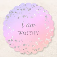 *~* INTENTION - PERSONALIZE - I AM WORTHY Glitter Paper Coaster