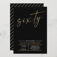 Sixty | Modern Gold & Blue 60th Birthday Party Invitation