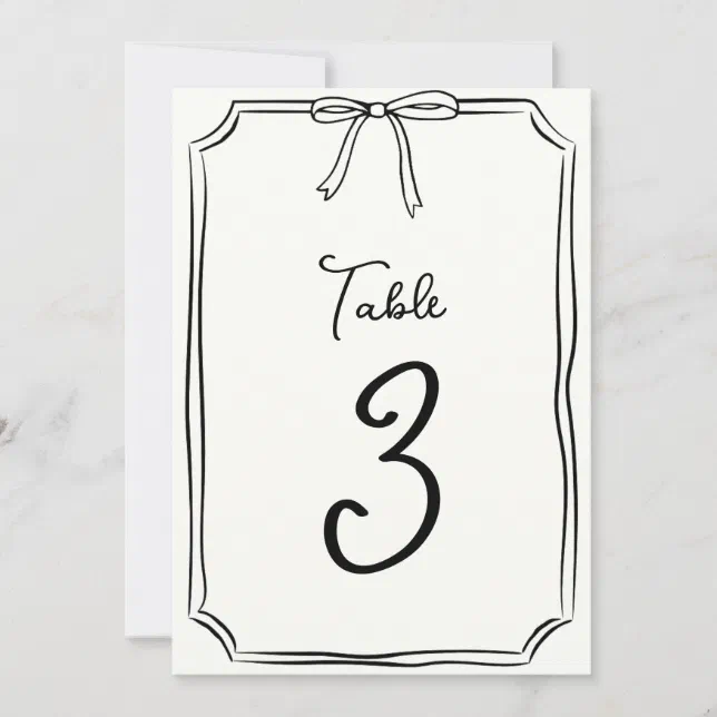 Hand Drawn Bow Cute Coquette Chic Table Number 