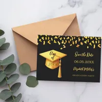 Black gold cap confetti Graduation Party Save The Date